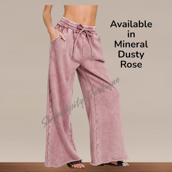 Casual Everyday Cozy Wide Leg Elastic High Waist Mineral Wash Wide Leg Pants - Picture 5 of 8